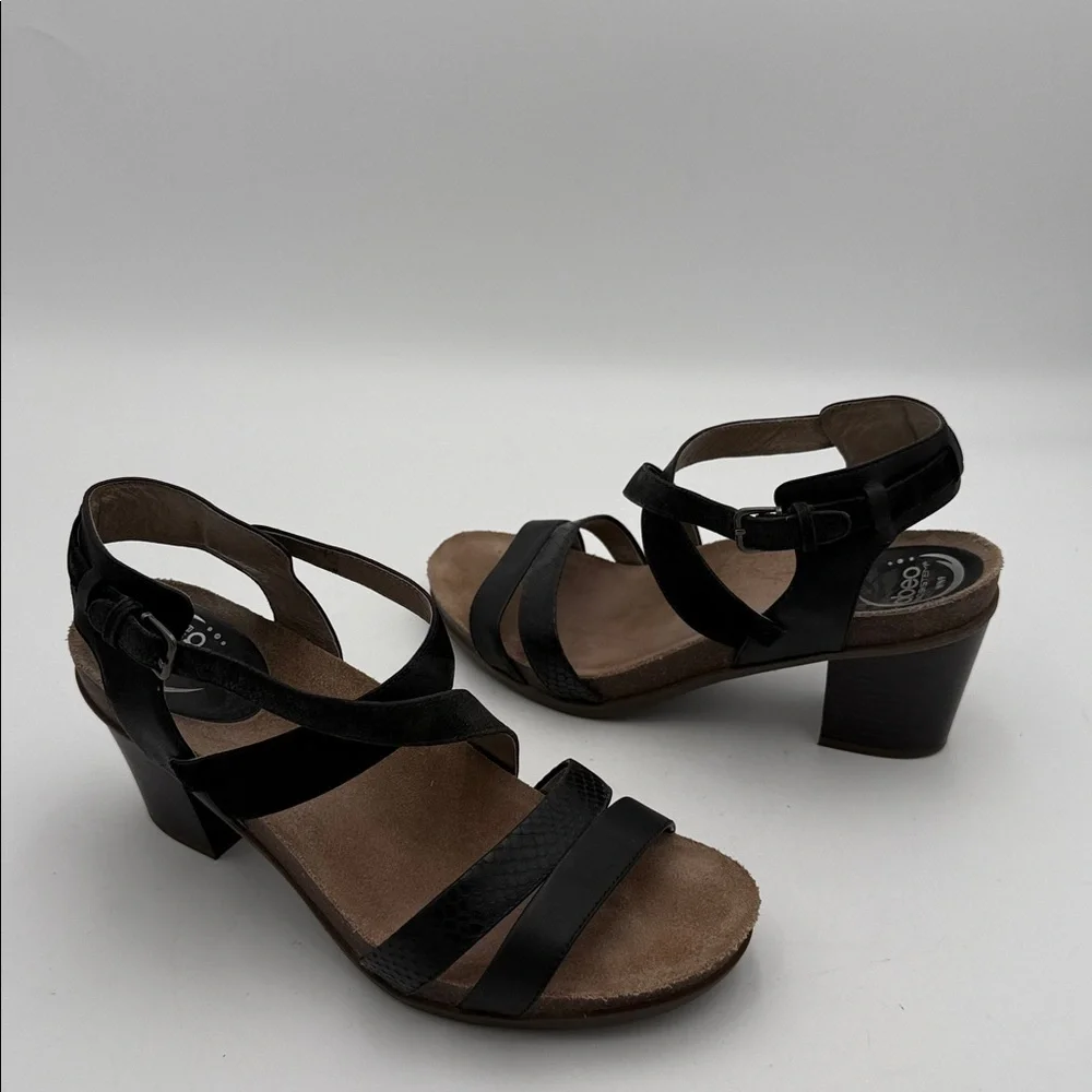 Obeo  Black Strappy Heels sandal women 9N Leather upper casual office comfort